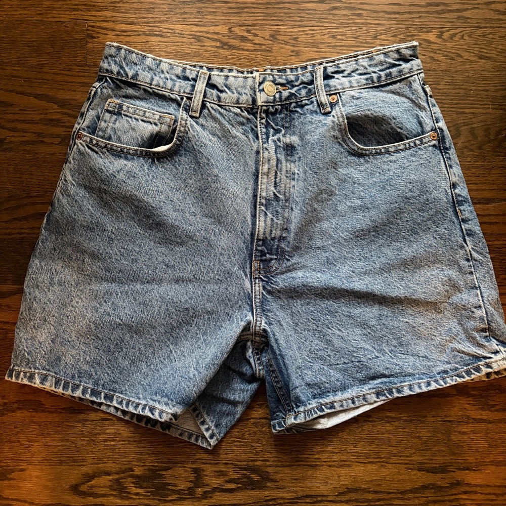 Zara Light Wash Denim Dad Shorts Sz 12